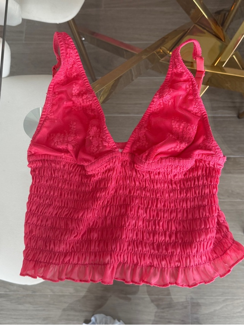 Women’s Pink Smocked V-Neck Tank Top